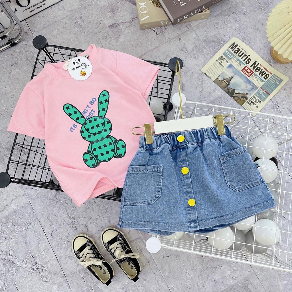 Bộ quần áo hè, set áo cotton váy bò có quần bên trong thấm hút mồ hôi. Hàng may kỹ