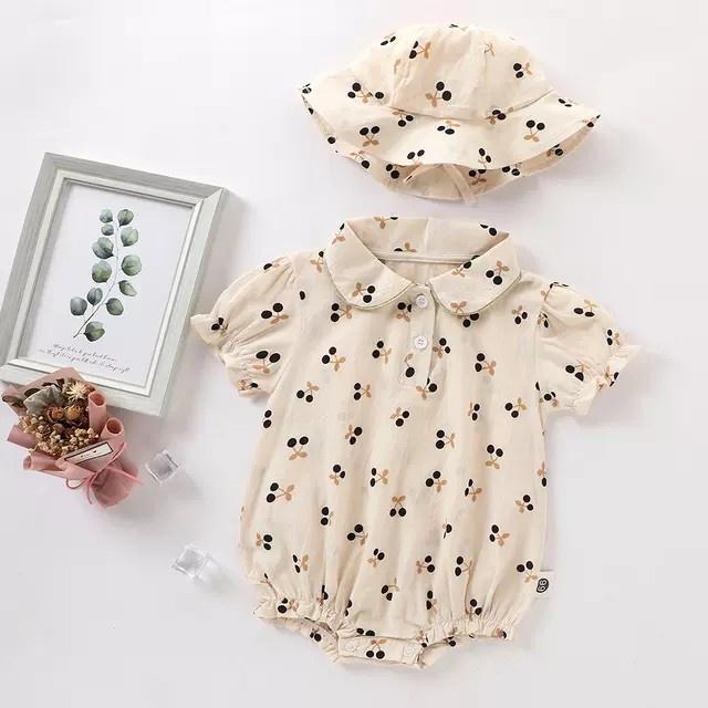 Váy body cộc tay cổ bèo kèm mũ bèo tròn tiểu thư xinh xắn cho Bé yêu