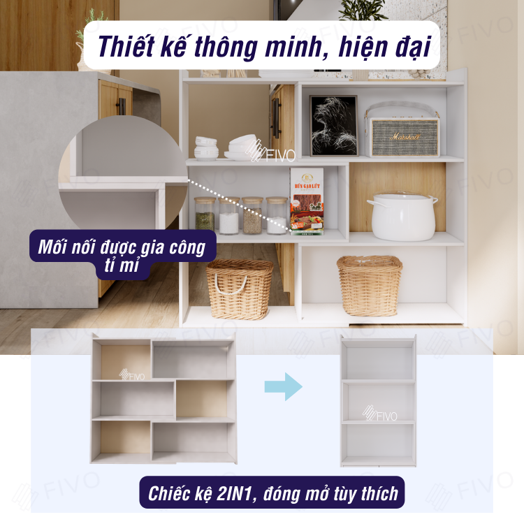 Kệ Gỗ Trang Trí Để Sàn FIVO FB71, Thiết Kế Thông Minh Có Thể Đóng Mở Tùy Thích, Phù Hợp Với Mọi Không Gian, Dễ Dàng Lắp Ráp - 3 Tầng