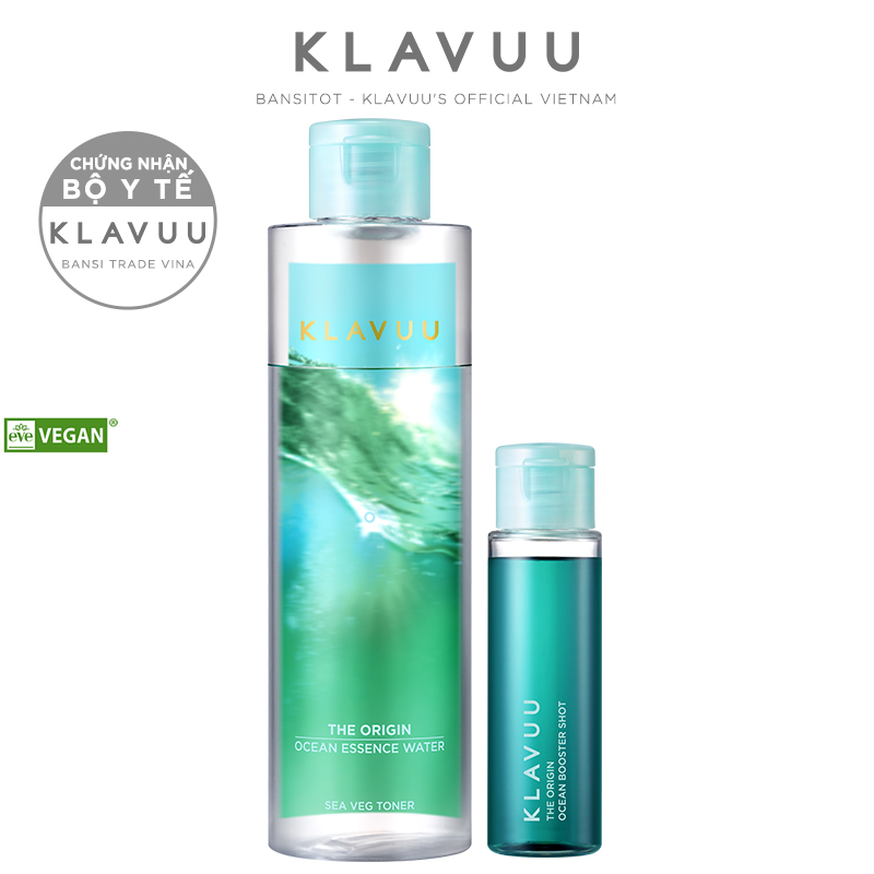 Bộ nước hoa hồng và tinh chất cấp ẩm KLAVUU Vegan Ocean Essence Water Sea Veg Toner 170ml &amp; Booster 30ml