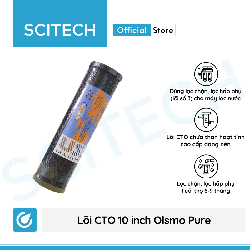 Lõi CTO 10 inch Olsmo Pure by Scitech - Lõi số 3 máy lọc nước RO, bộ lọc thô - Hàng chính hãng