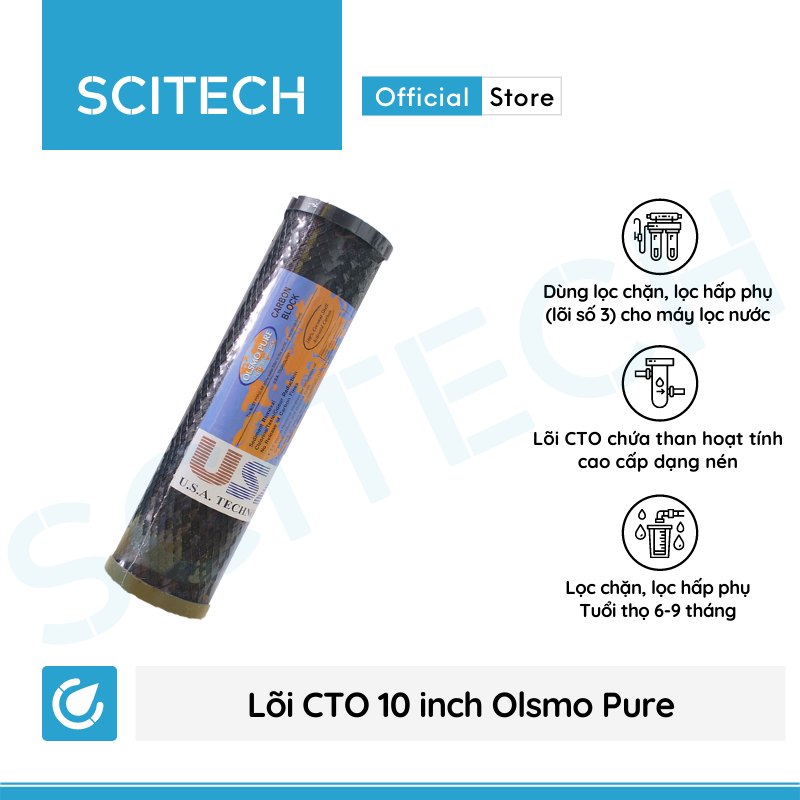 Lõi lọc nước số 3 CTO 10 inch Olsmo Pure by Scitech dùng trong máy lọc nước RO, bộ lọc thô - Hàng chính hãng