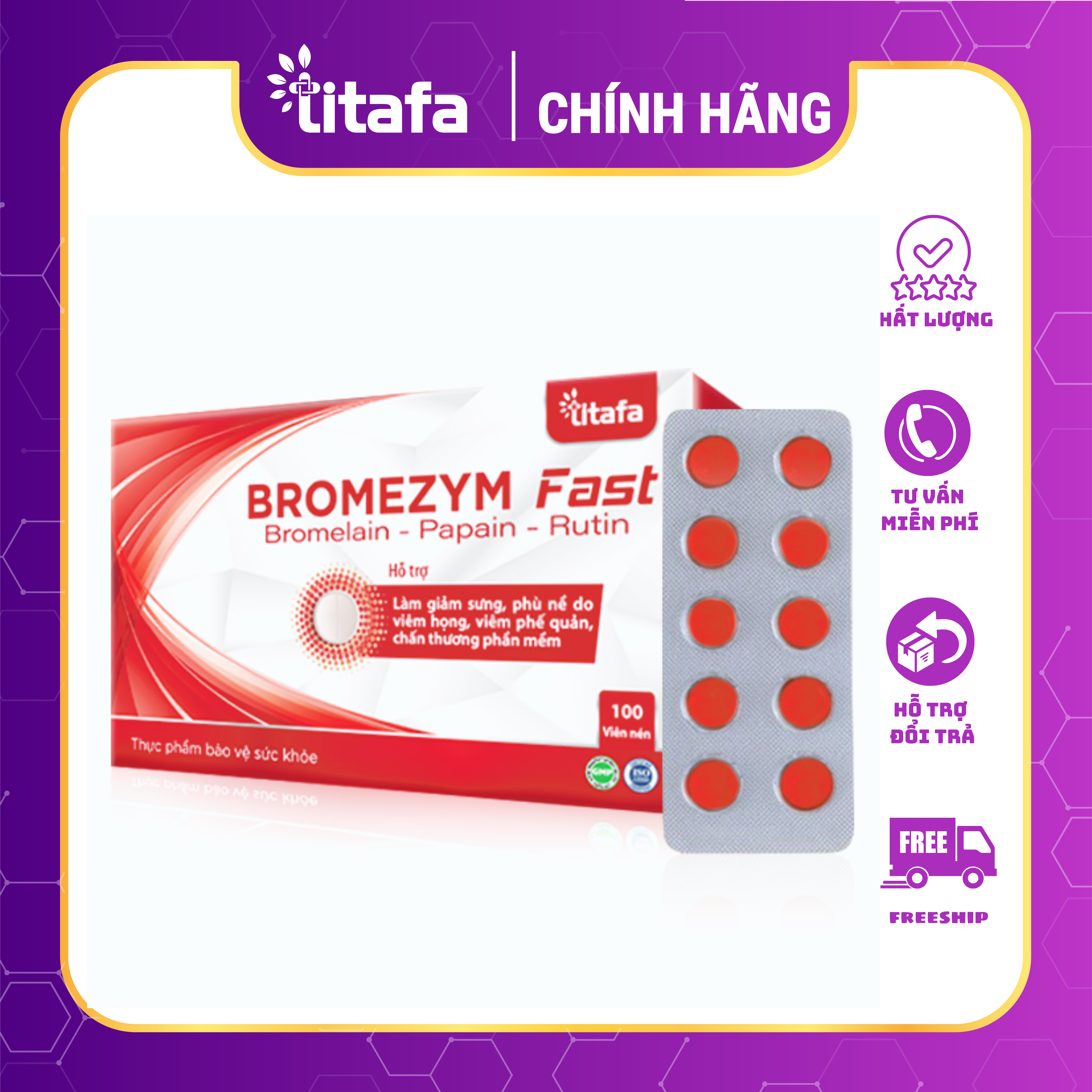 Viên uống kháng viêm, giảm sưng viêm, phù nề BROMEZYM Fast