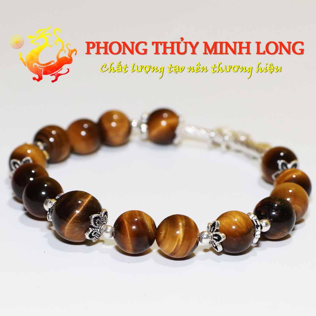Vòng tay đá Mắt Hổ Vàng Nâu mix túi tiền lá bạch dương bạc nhỏ xinh với người mệnh Thổ và Kim