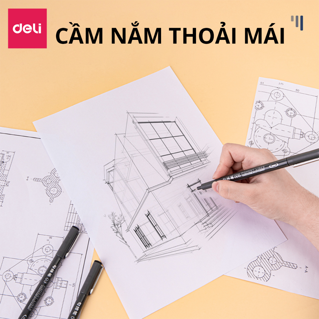 Set Bút Đi Nét Kỹ Thuật Nhiều Cỡ Ngòi Màu Đen Kháng Nước Caligraphy  Deli - Phù Hợp Vẽ Viền Tranh Phác Hoạ Vẽ Kiến Trúc Công Nghệ - S573