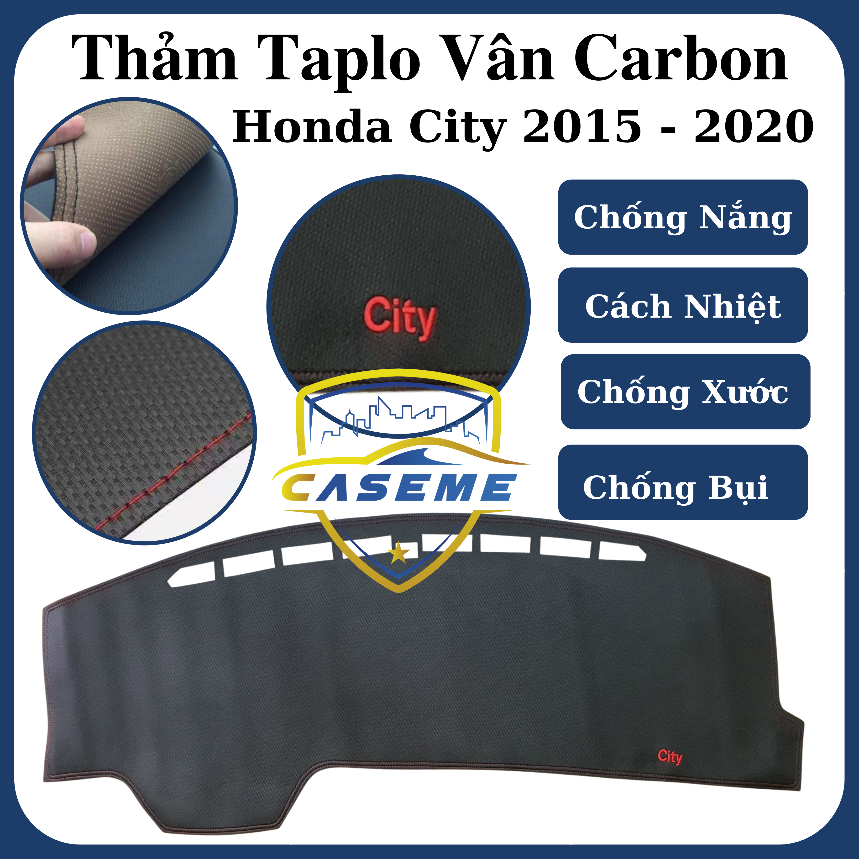 Thảm da taplo vân carbon cao cấp dành cho xe Honda City 2015 - 2020