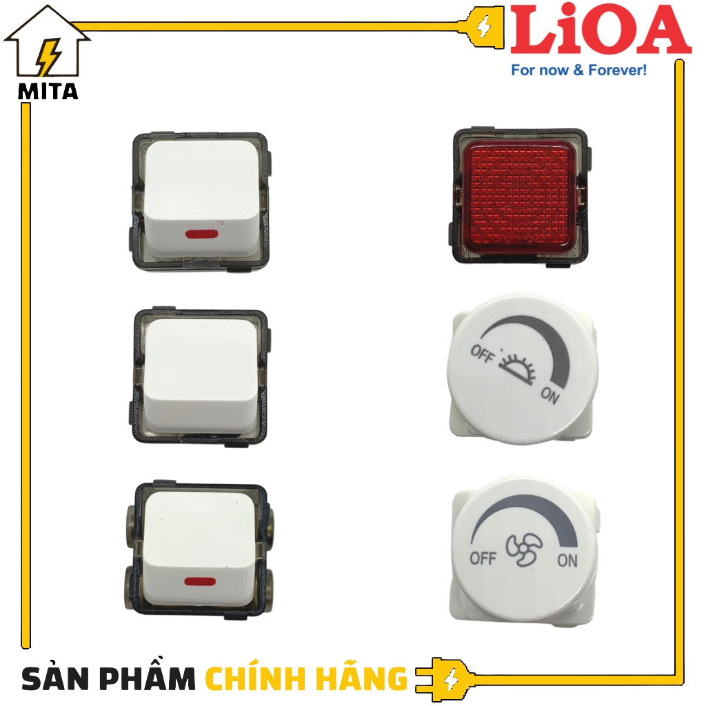 Hạt Công Tắc Vuông LiOA - Hạt Công Tắc, Đèn Báo, Cầu Thang, Bình Nóng Lạnh, Chiết Áp