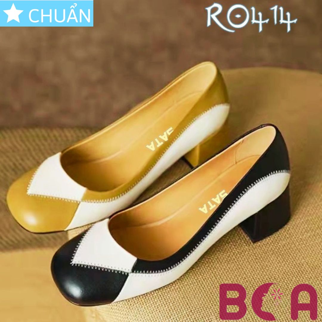 Giày cao gót nữ màu đen 4p RO414 ROSATA tại BCASHOP mũi vuông, kiểu dáng búp bê, phối 2 màu lạ mắt độc đáo và lạ mắt