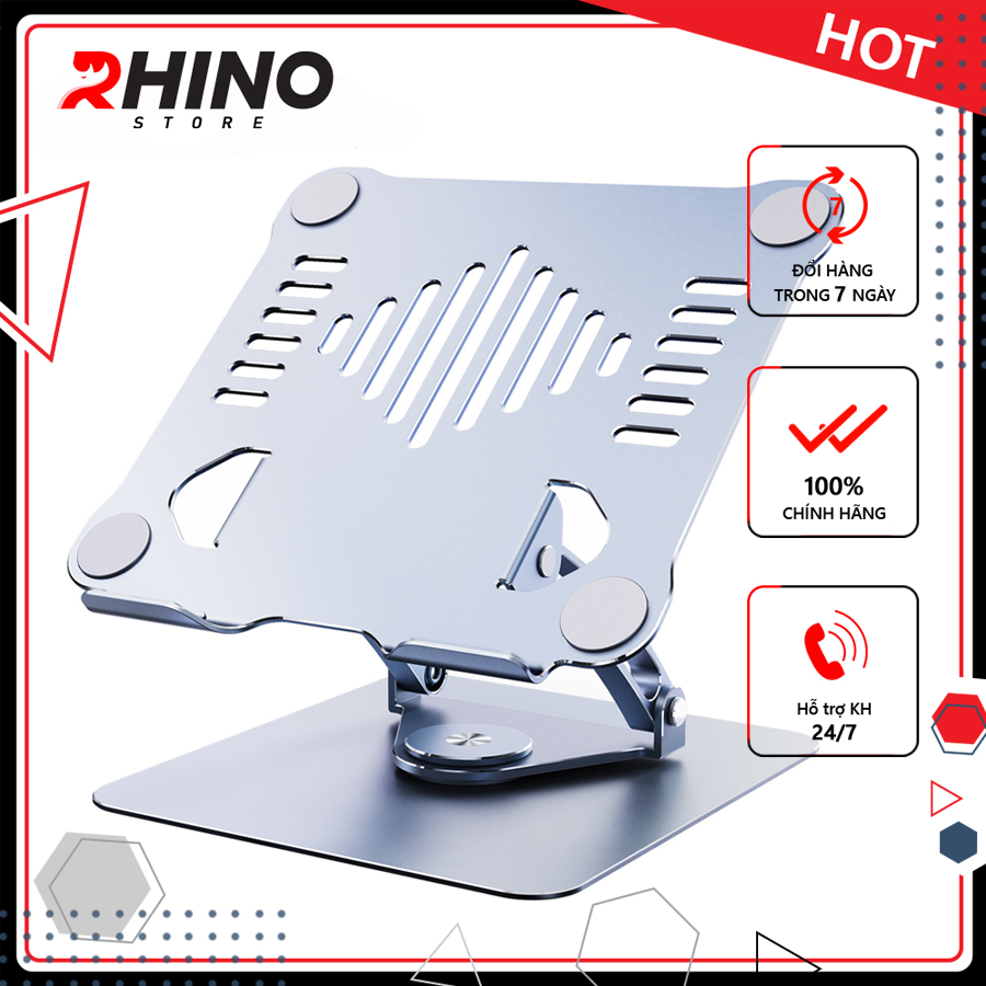 Kệ đỡ Laptop xoay 360° tản nhiệt Rhino KL301, giá đỡ máy tính nhôm cao cấp, gấp gọn - Hàng chính hãng