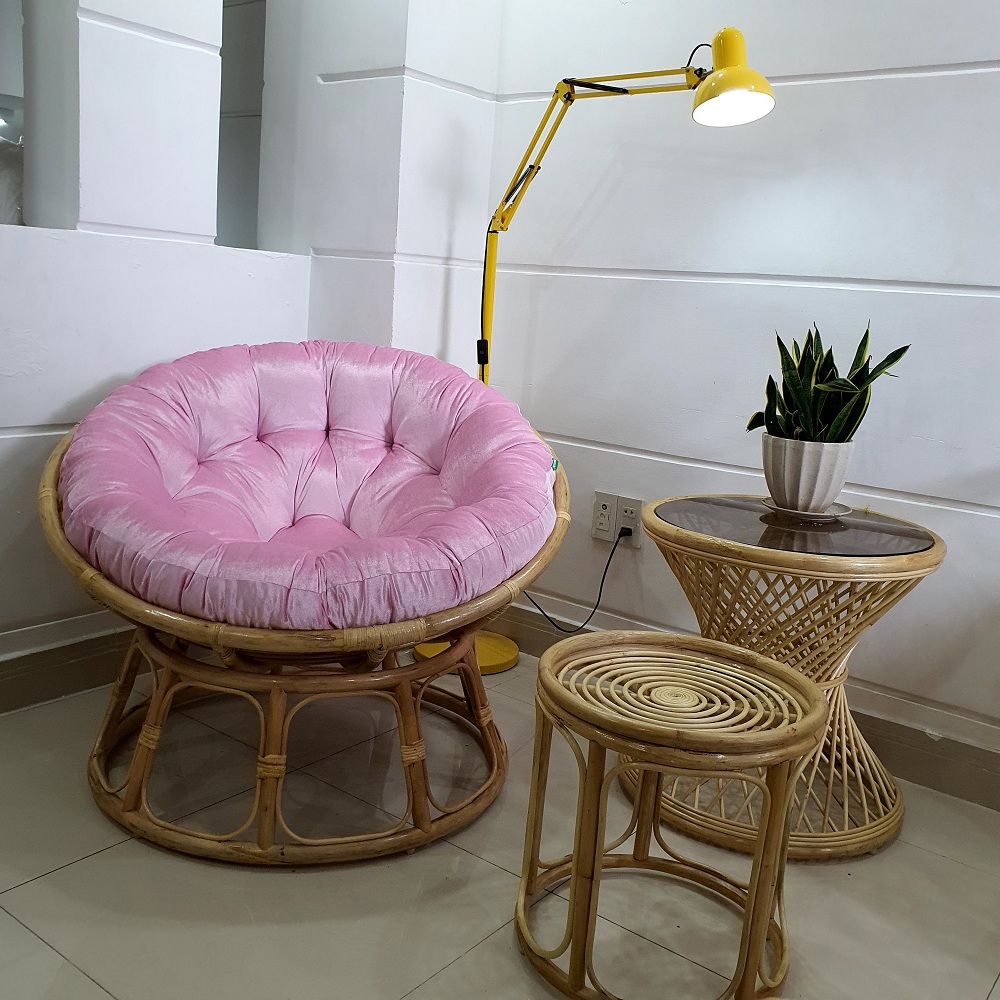 Ghế papasan + đôn ghác chân (Hồng)