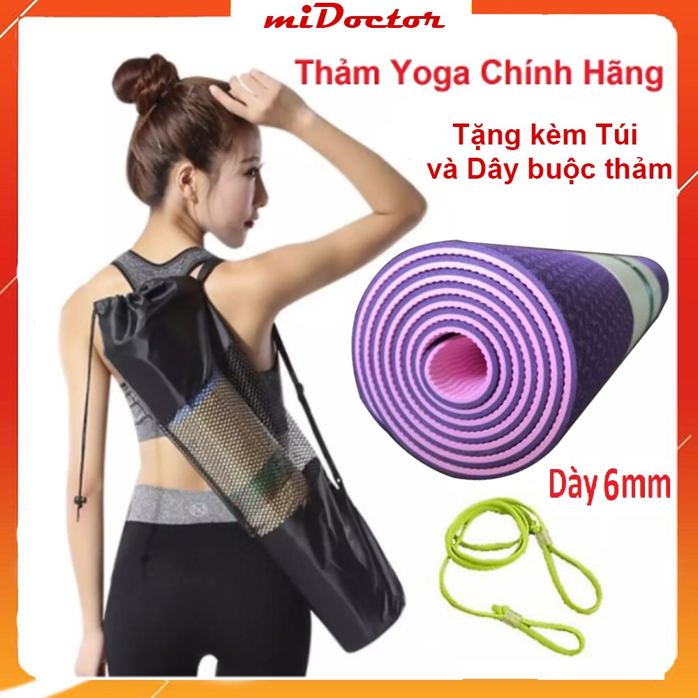 Thảm Yoga miDoctor Dày 6mm + Bao Thảm Yoga +Dây Buộc Thảm Yoga