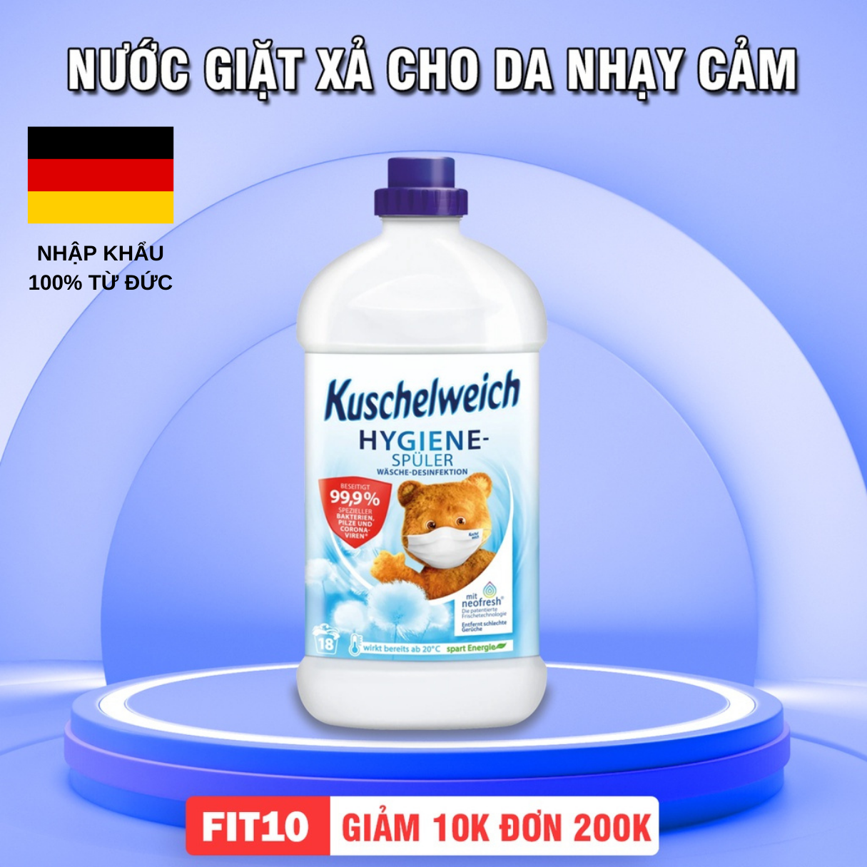 Nước giặt xả kháng khuẩn dành cho da nhạy cảm KUSCHELWEICH bé yêu chai 1.5L