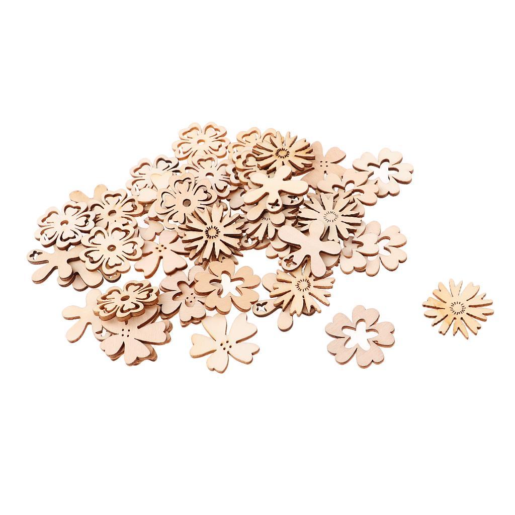 100 Pieces Novelty Wooden Shapes Wooden Gear Flower Shapes Craft Blank Natural Unfinished Cutout Shape Home Decoration