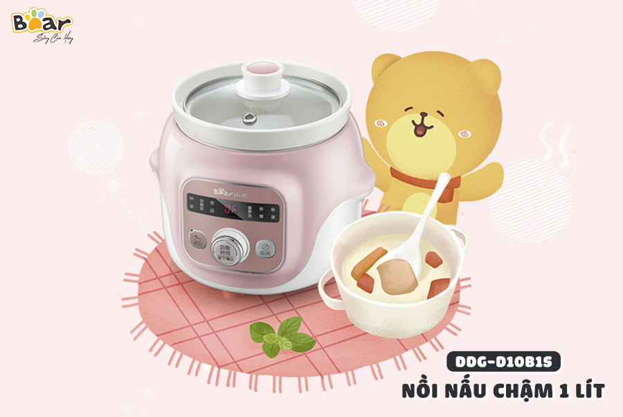 Nồi Chưng Yến, Nấu Cháo Chậm, Nồi Tiềm Thuốc Bắc BEAR DDG-D10B1S Dung Tích 1 Lít Công Suất 100 W - Hàng Chính Hãng