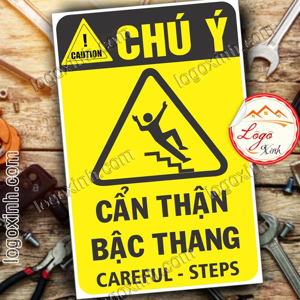 LOGO TEM STICKER CẢNH BÁO CẨN THẬN BẬC THANG, CAREFUL STEPS - BIỂN CẢNH BÁO AN TOÀN LAO ĐỘNG