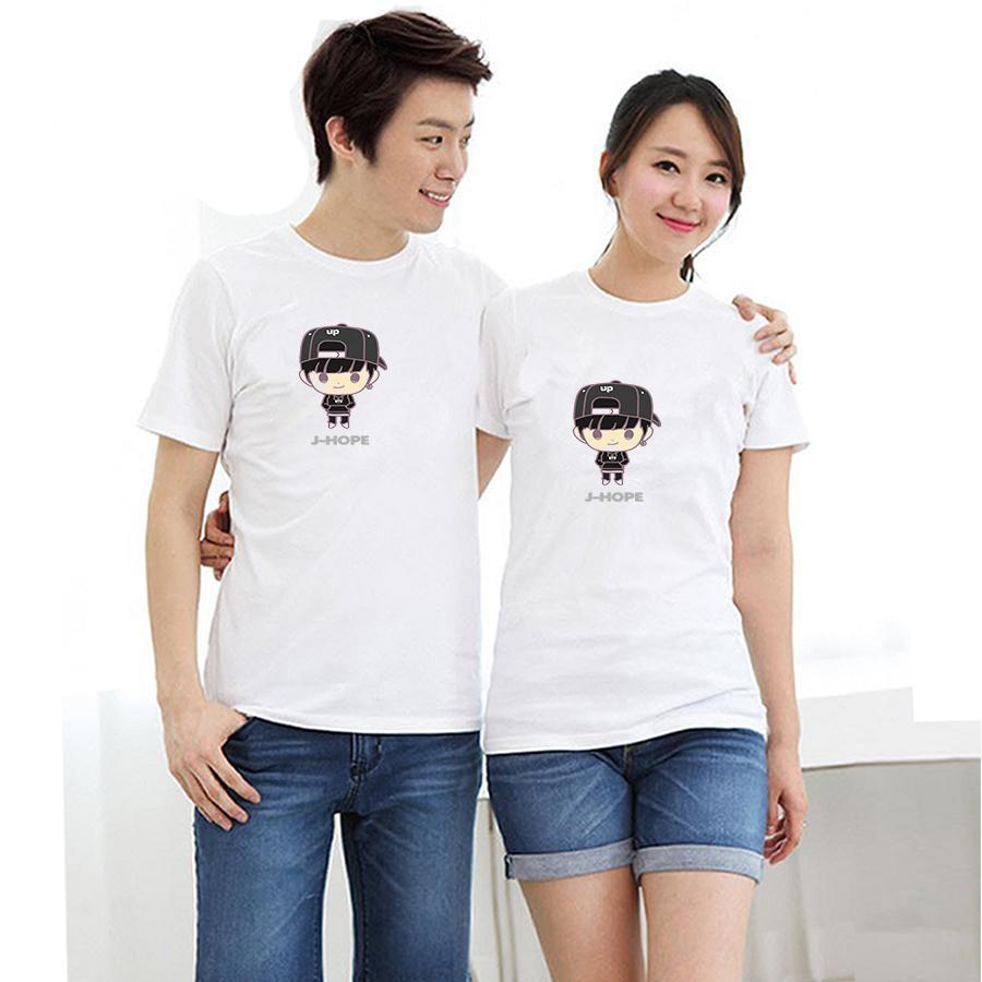 Áo thun cặp đôi in hình thần tượng J-Hope BTS chibi form rộng phong cách hàn quốc