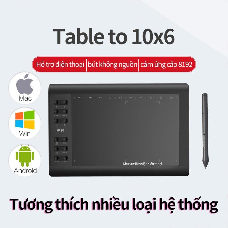 Bảng vẽ điện tử - 10x6 inch,8192 cấp độ lực, độ nhạy cao, độ trễ thấp Bảo hành 12 tháng -Giao hàng nhanh