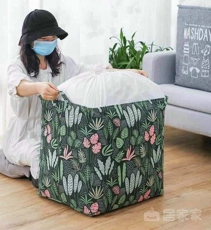 Túi đựng chăn màn, quần áo, drap, mền, khăn, sách vở, đồ dùng cá nhân.. cỡ lớn vuông 75 Lít - Họa tiết cực xinh vải dày dặn có thể gấp gọn