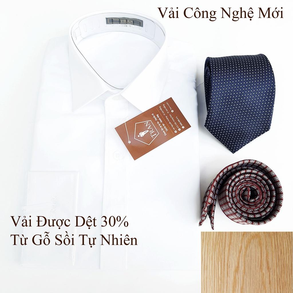 Áo Sơ Mi Trắng Nam Trung Niên TRAZ Trơn Dài Tay Công Sở Vải Sợi Tre Bambo, Sồi Không Túi Ngực