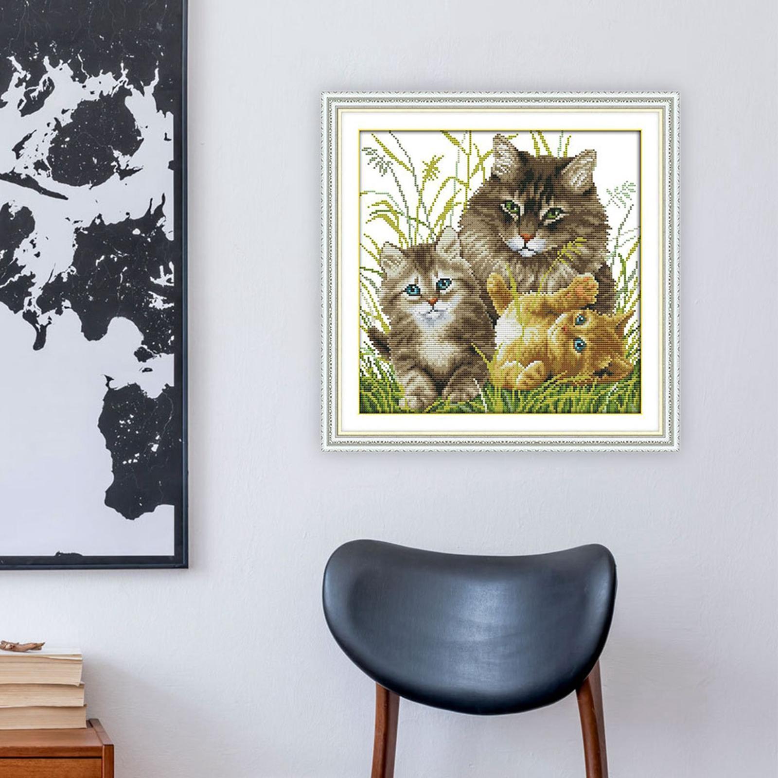 Stamped Cross Stitch Kits Printed Cat Family Pattern 14CT Embroidery Crafts