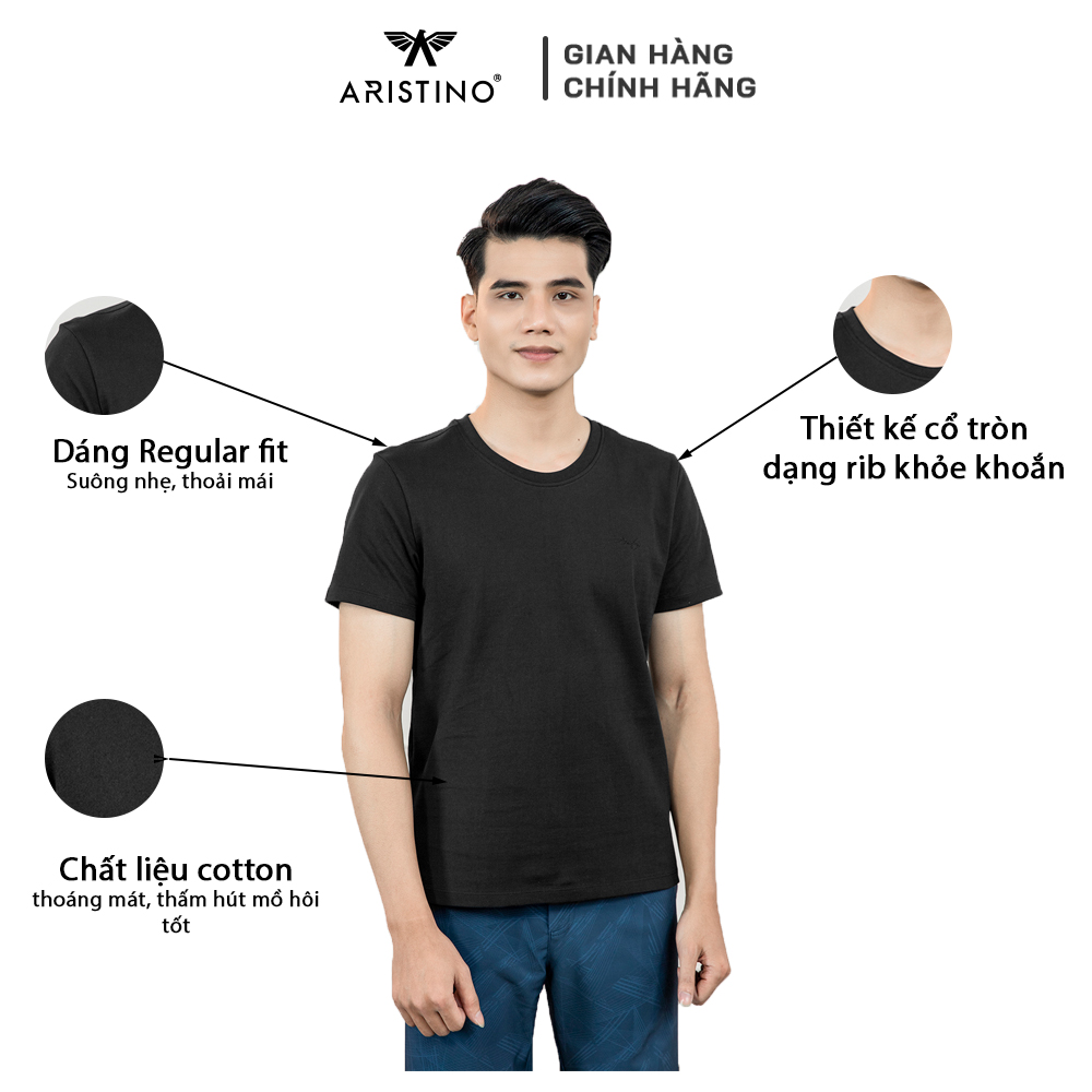 Áo thun nam ARISTINO cổ tròn, dáng regualar fit vừa văn thoải mái, chất liệu cotton thoáng mát ATS018S1 - M