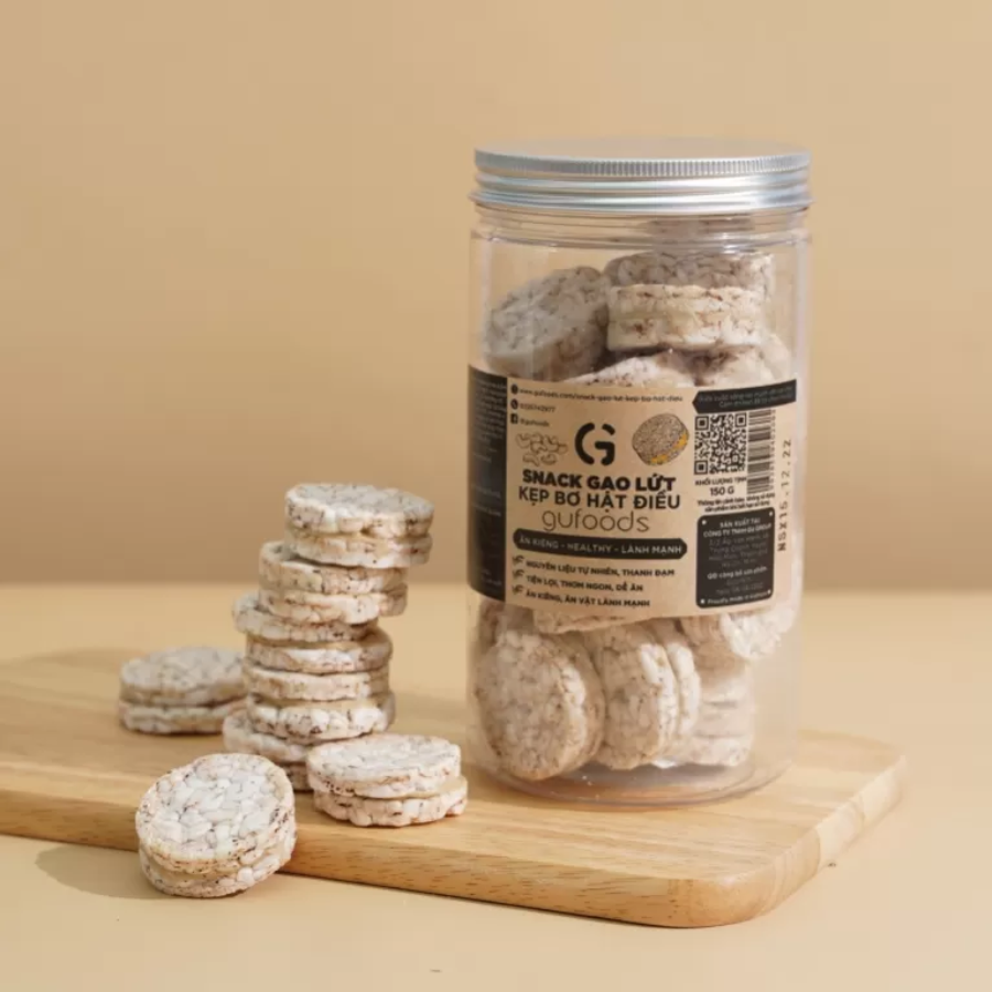 Snack gạo lứt kẹp bơ hạt GUfoods - Ăn kiêng, Ăn vặt healthy, Lành mạnh, Eat clean, Thực dưỡng - Bánh kẹo Tết - Quà Tết