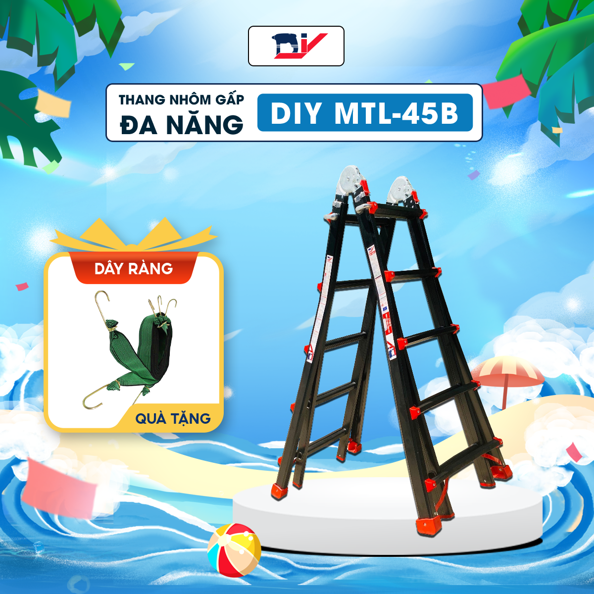 Thang nhôm gấp đa năng DIY MTL-45B chiều cao tối đa chữ I 5.12M, chữ A 2.46M ( đai đỏ )