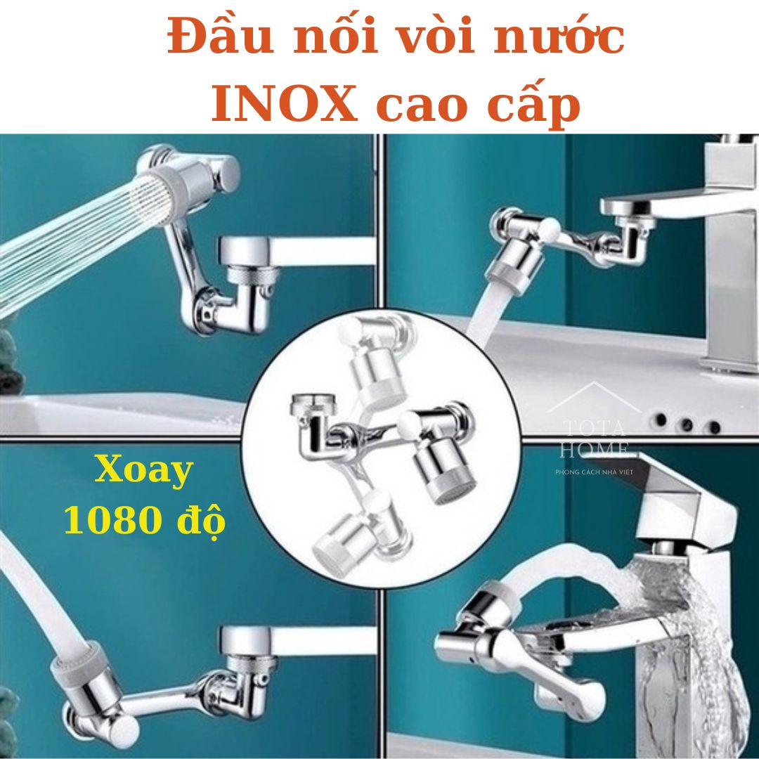 Đầu Nối Vòi Nước INOX Thông Minh Xoay 1080° Cho Bồn Rửa Chén Với 2 Chế Độ Phun Nước Tiết kiệm (HÀNG LOẠI 1 FULL INOX)