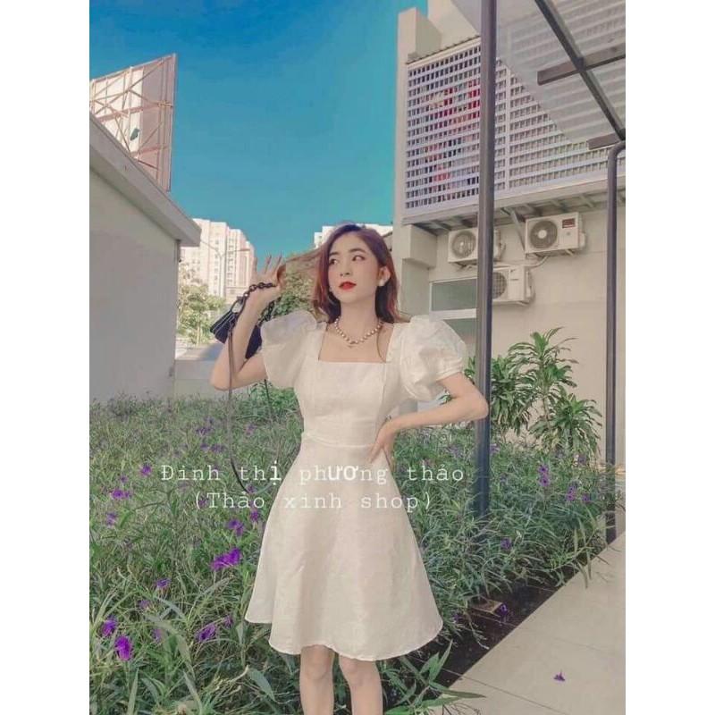 Mua váy trắng tiểu thư trễ vai tay bồng dáng dài hai lớp đầm trắng dự tiệc  bánh bèo  Tiki