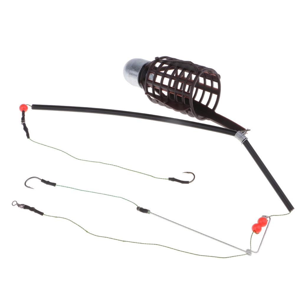 2pcs Fishing Feeder Basket Holder Fishing Bait Cage w/ Line 9# Hooks 30g/40g