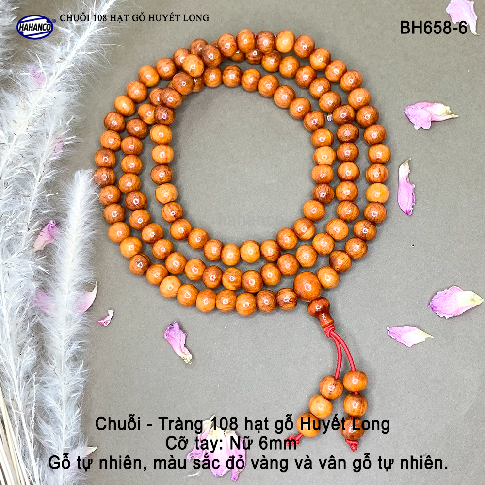 Chuỗi vòng 108 hạt - 6mm gỗ Huyết Long thấu quang Mùi thơm nức - Mang lại may mắn, tài lộc - Bracelet of HAHANCO