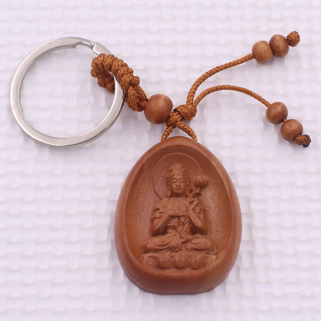 Móc chia khóa Phật Đại thế chí gỗ đào, móc chìa khóa Phật bản mênh