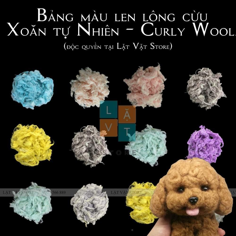 Len chọc xoăn tự nhiên để làm lông thú cún cưng, poodle, cừu, động vật 2 màu, needle felting curly wool