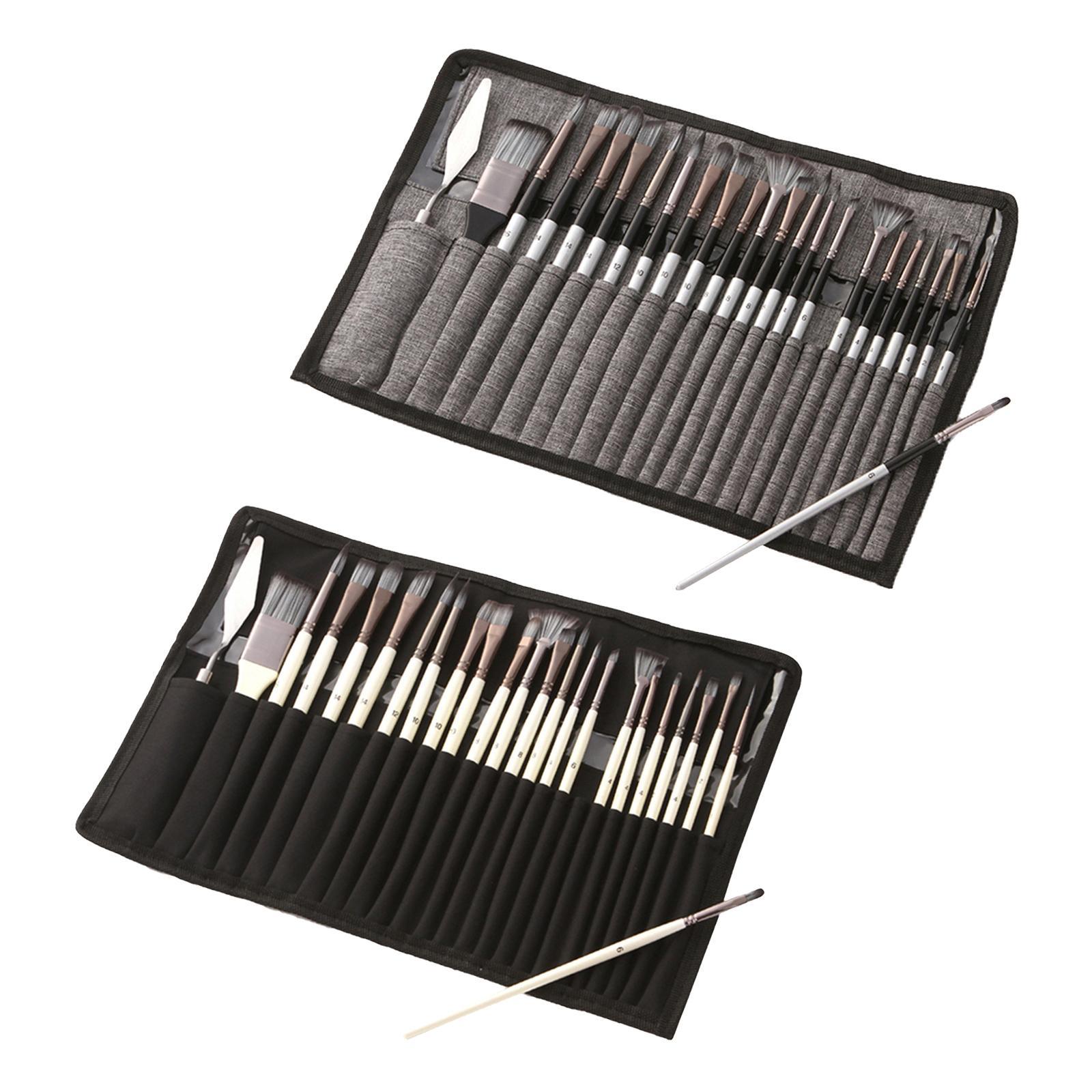 24Pcs Artist Paint Brushes Set Art Acrylic Oil Paintings Gray Storage Bag