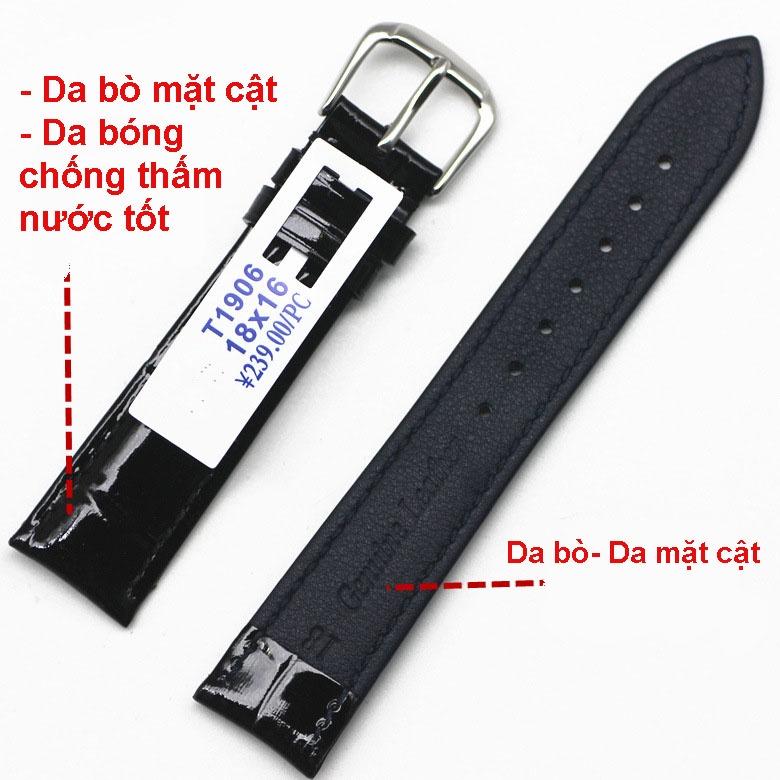 Dây da đồng hồ da đeo tay, da bò mặt cật RATE T1906 10 12 14 16 18 20 22mm
