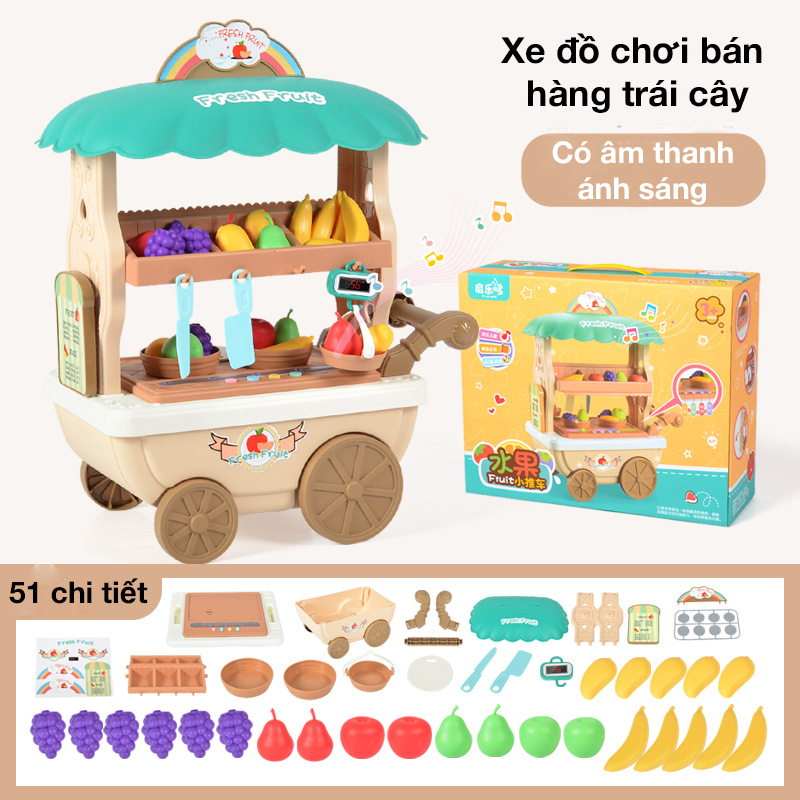 Đồ chơi bán hàng đồ ăn kèm xe đẩy KAVY có âm thanh và ánh sáng, thích hợp cho bé gái