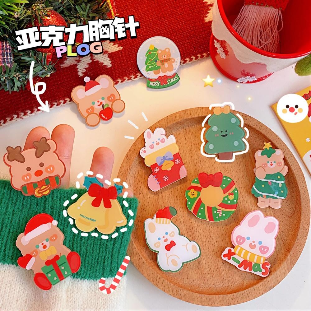 Ghim cài áo bằng Acrylic hình hoạt hình phong cách giáng sinh dễ thương