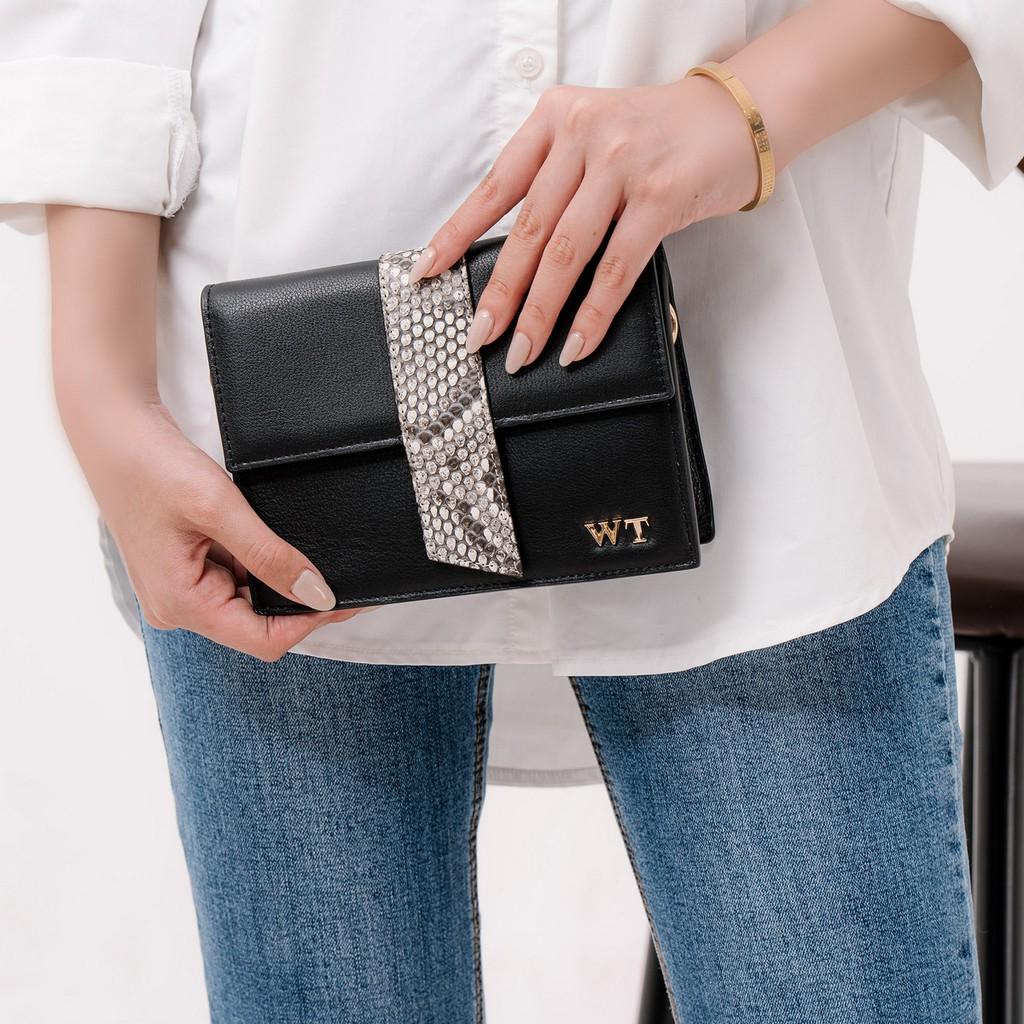 Túi Xách Nữ Có Quai Đeo Da Bò Phối Da Trăn Cao Cấp Màu Đen WT Leather 050199102