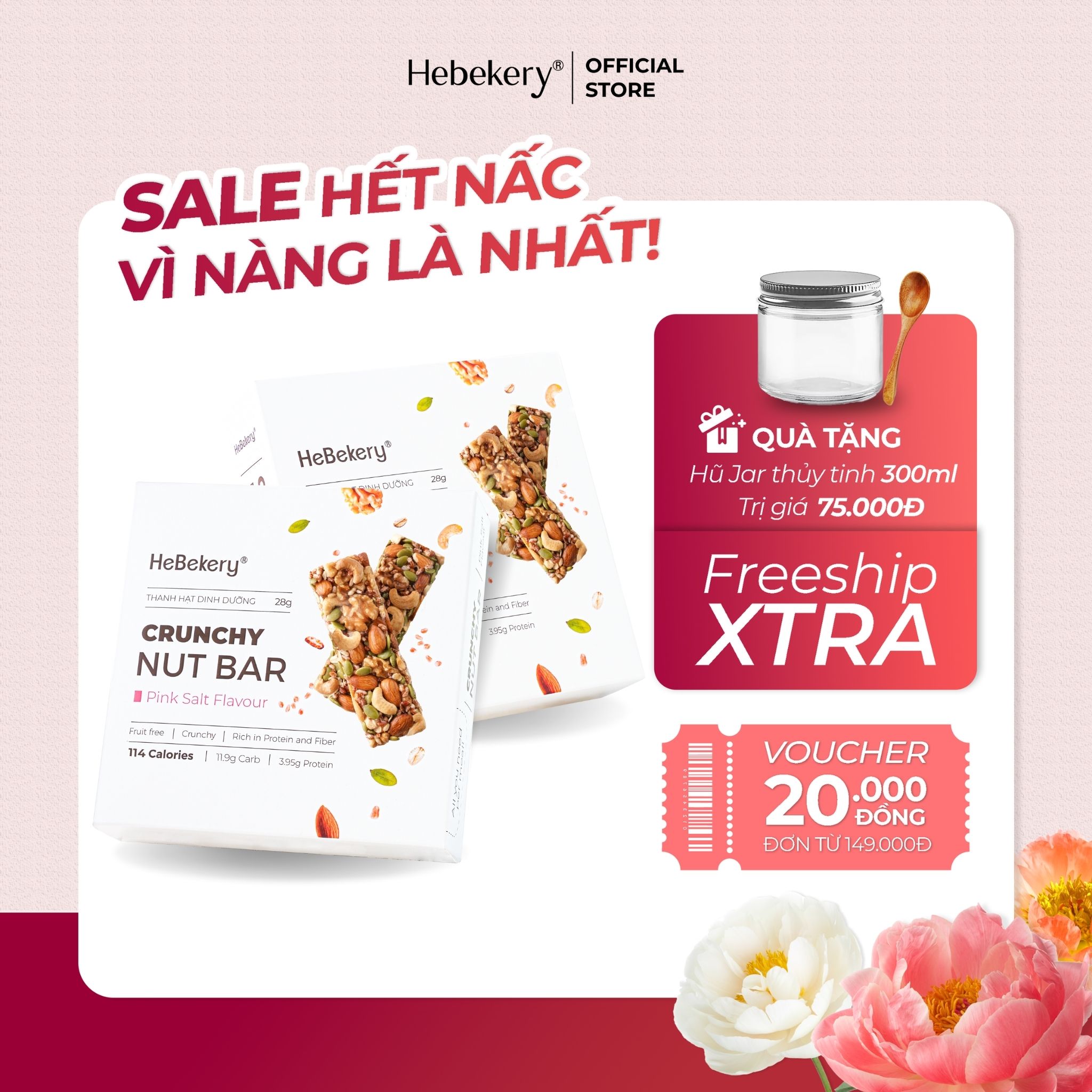 [COMBO 2 HỘP] Thanh Năng Lượng Siêu Hạt Muối Hồng 114Kcal - Crunchy Nut Nutrition Bar Hebekery By Granola Hebe