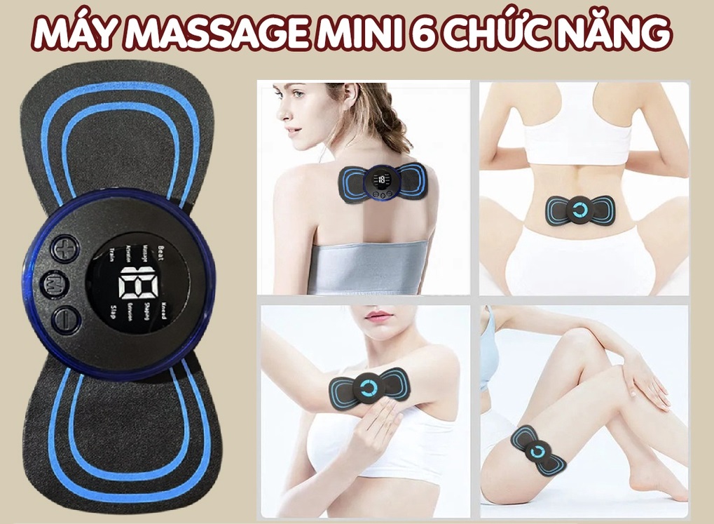 Miếng dán massage xoa bóp cổ vai gáy mini 6 chế độ tiện lợi, Máy mát xa châm cứu đấm bóp massage trị liệu xung điện