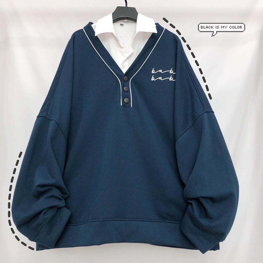 Áo Sweater Nỉ BABY Viền Cổ Phối Nút Form Rộng Ulzzang (Ảnh Thật)