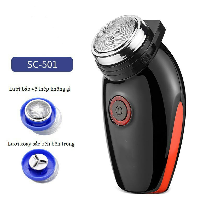 Máy Cạo Râu SC 501 Lưỡi Tròn Cạo Sát Sạch,Sạc Liền Tiện Lợi Pin Trâu Kèm Túi Đựng Chổi Vệ Sinh