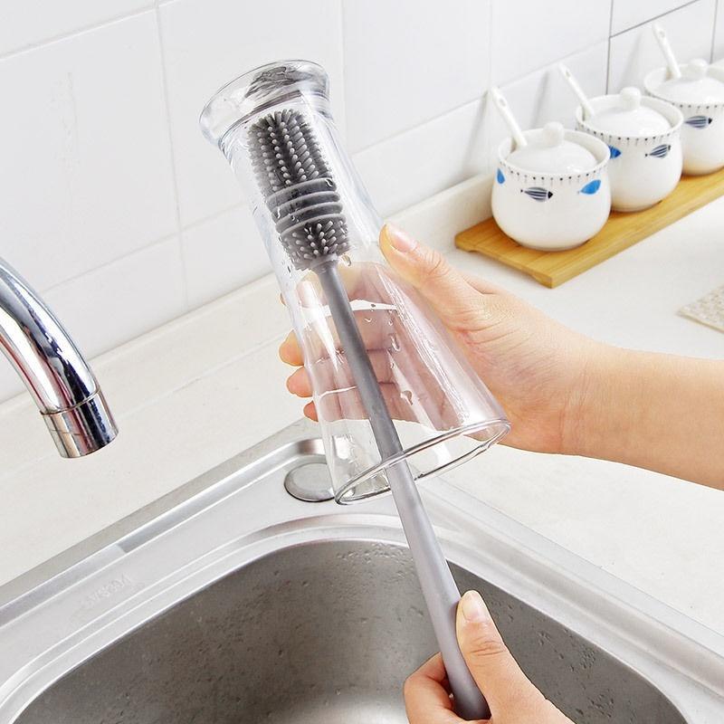 Cọ Vệ Sinh Rửa Ly, Cốc Bình Sữa Cho Bé Cán Dài Bằng Silicon Tiện Lợi Siêu Bền