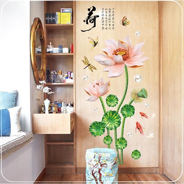 Decal trang trí tường Hoa Sen nở hồng nhạt