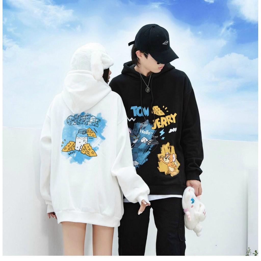 Áo Hoodie Nón Chui Trùm Đầu Nữ Nam Unisex Chất Vải Nỉ Poly Nam Nữ Tom Jerry, , áo hooodie nam , áo hoodie nữ , áo hoodie cặp đôi, áo khoác hoodie form rộng vải pe chống nắng chống lạnh tốt