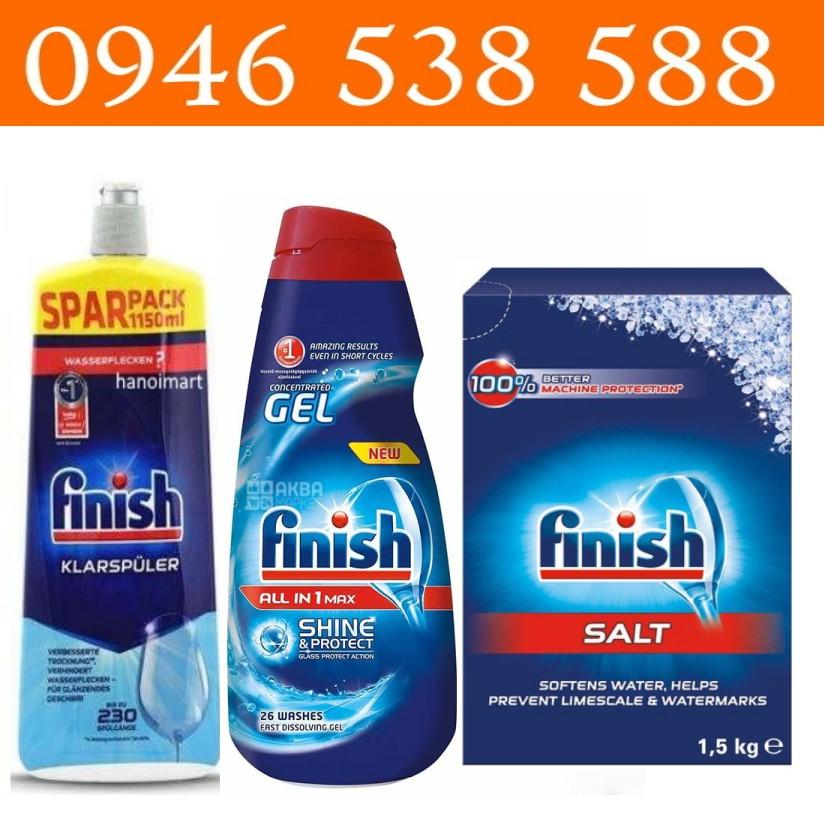 Combo Gel rửa bát finish 650ml + Muối rửa bát Finish 1.5kg + Nước làm bóng finish 1150ml