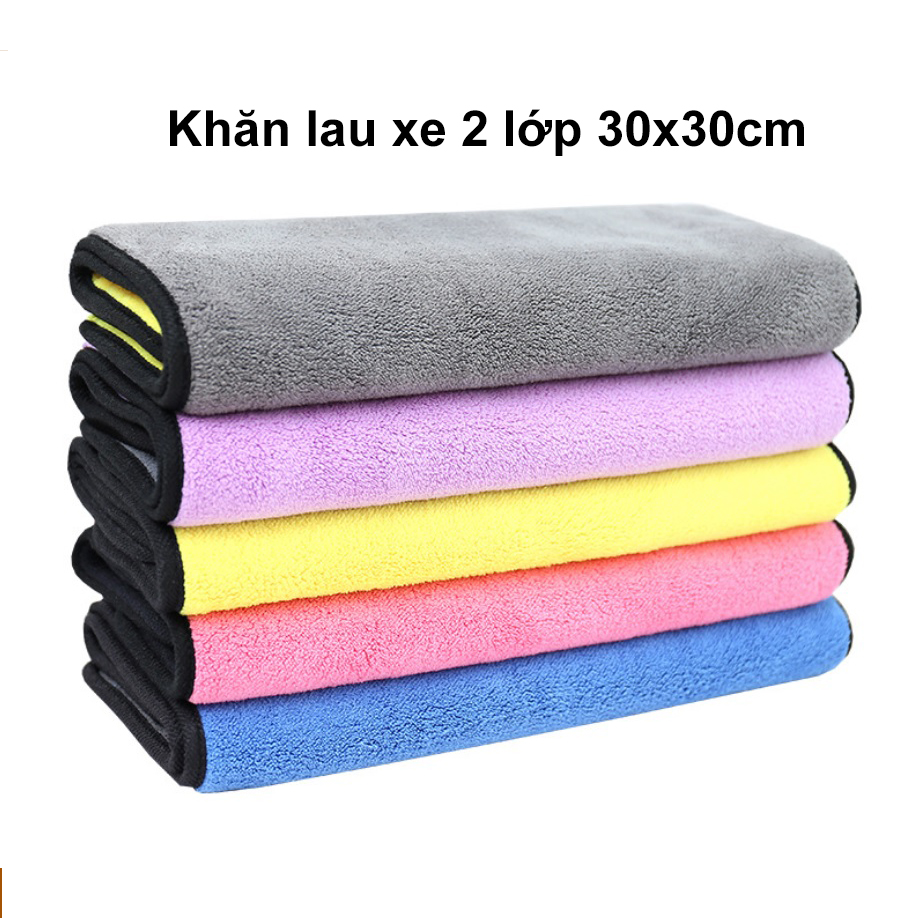 Khăn Lau Ô Tô 2 lớp Siêu Thấm 30cm x 30cm (Màu ngẫu nhiên)