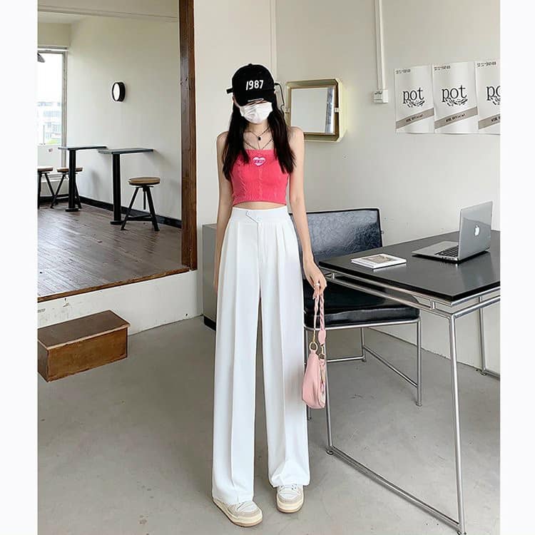 Quần culottes ống rộng suông dài, Quần tây lưng cao 2 cúc xéo chất dày cao cấp