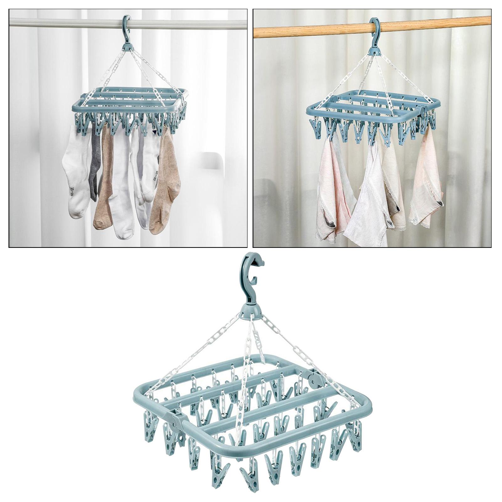 2 Pieces Indoor 32 Peg Laundry Foldable Clip Hanger Underwear