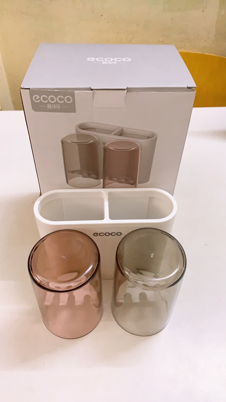 Kệ để cốc bàn chải đánh răng kèm hộp nhả kem đánh răng tự động ANVD Ecoco cao cấp không cần khoan tường